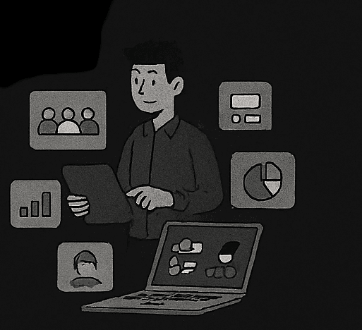 Person surrounded by app icons